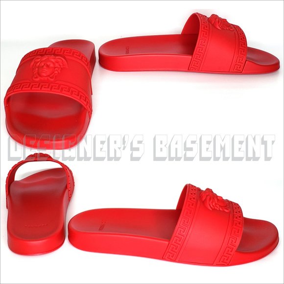 VERSACE men 40EU - 7US CARDINAL red Rubber Medusa head FLIP-FLOP slide sandals - Picture 5 of 8